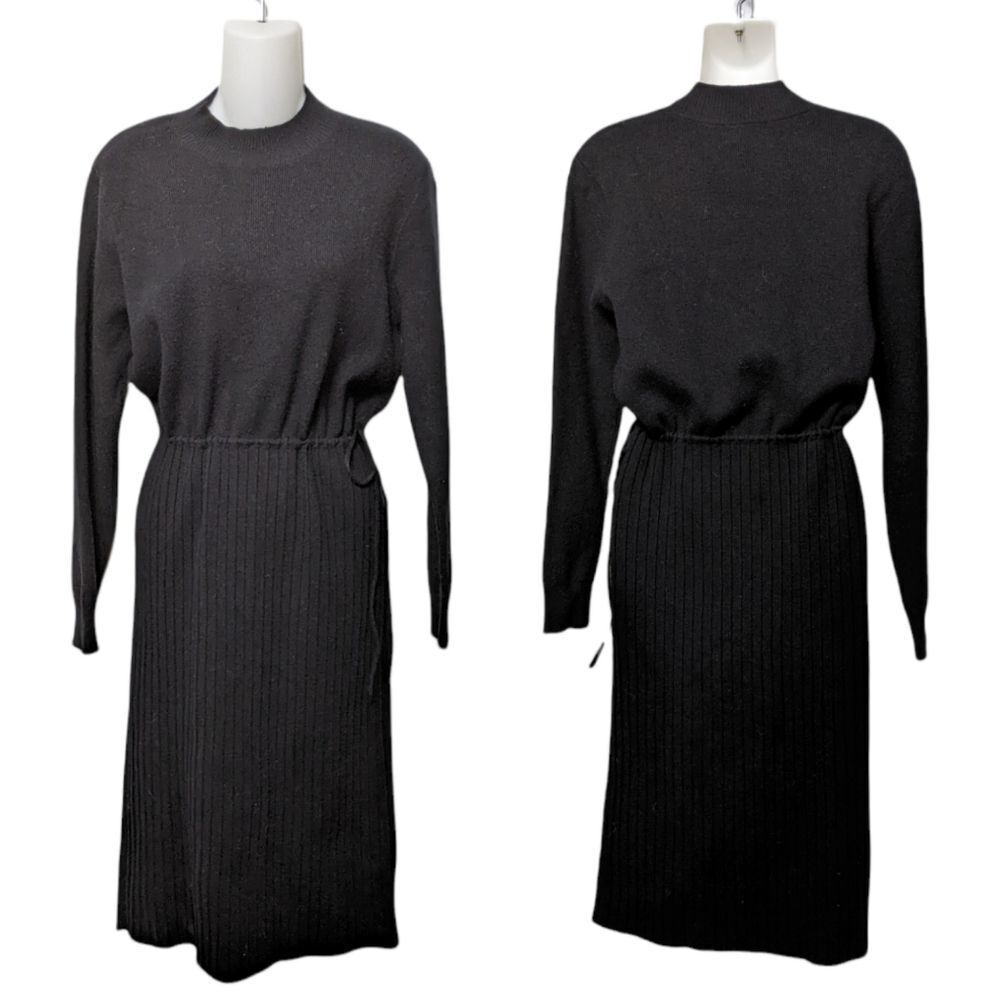 MILK Thick Knit Ribbed Mock Neck Minimalist Midi Dress M